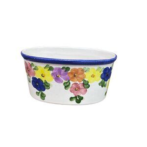 Pourtugal Hand Painted white yellow oval vase bowl 5"x7.5" SKU 9669